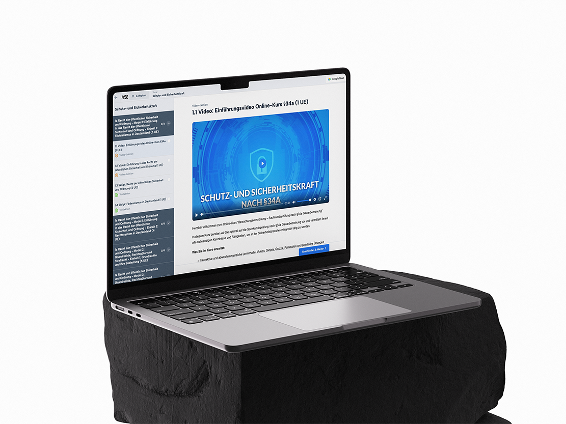 Sicherheitskurs Online Kurs auf einem Laptop